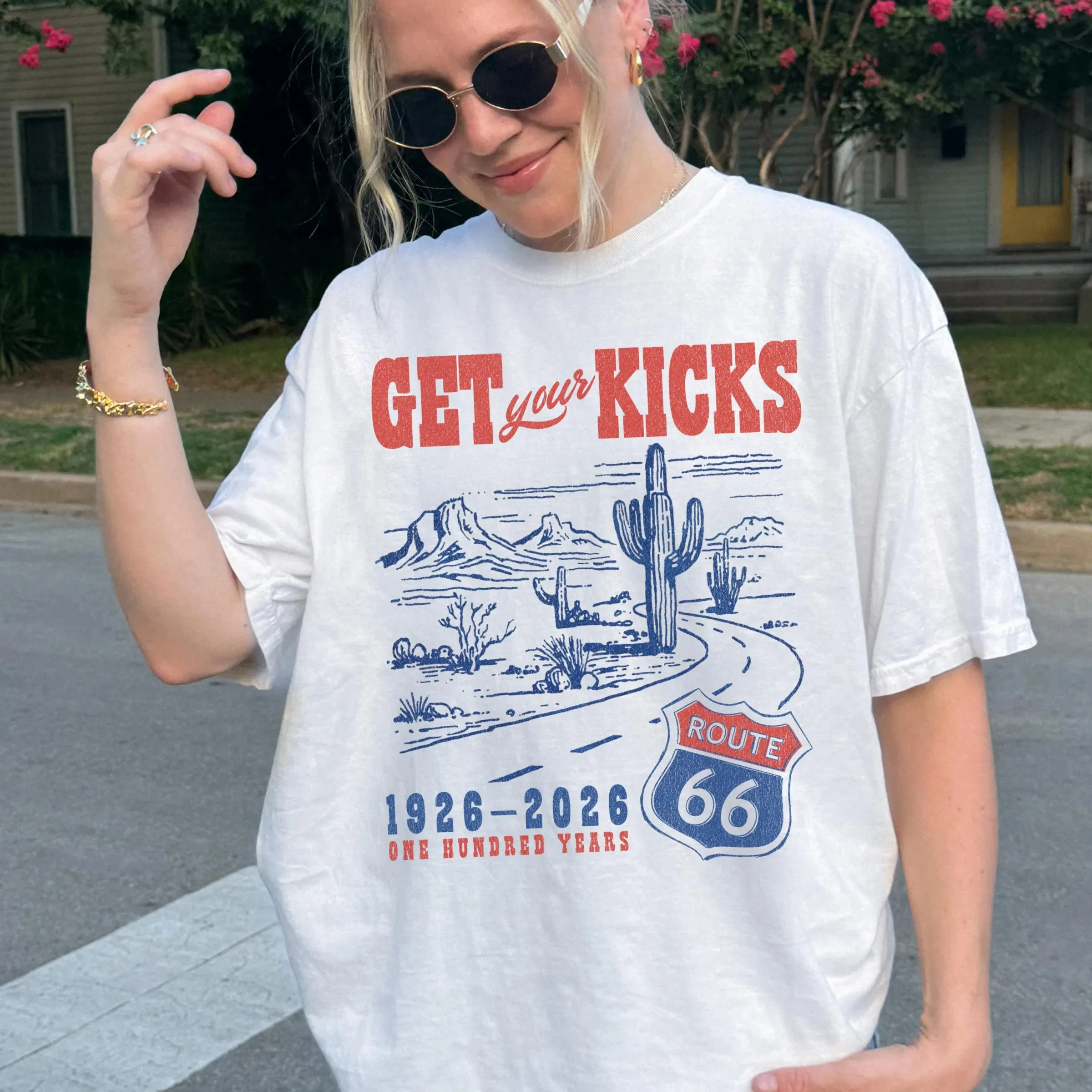 2026 Summer Women's Retro Route 66 Graphic T-Shirt Unisex Cotton and Breathable Short Sleeve Oversized Loose Casual