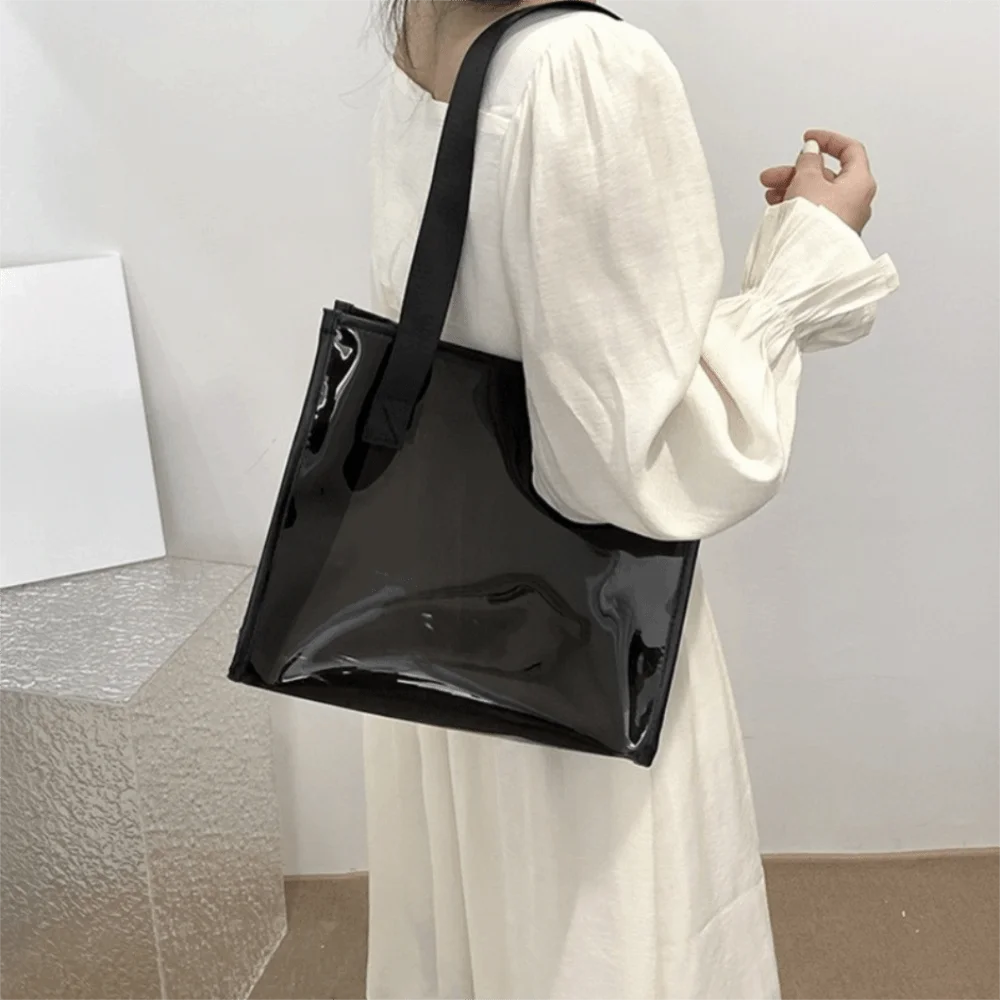 Square Transparent Handbag Large Capacity Jelly Color Waterproof Shoulder Bag Messenger Bag Korean Style PVC Tote Bag Student