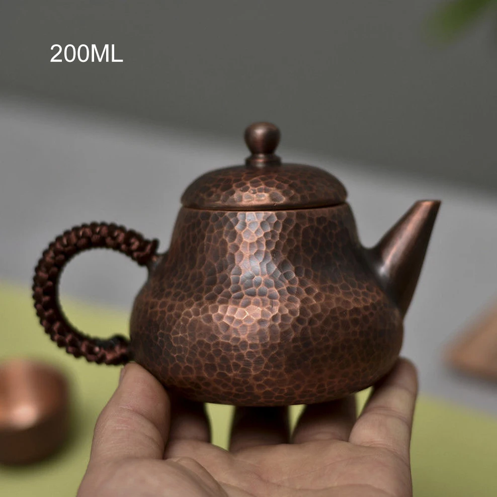 200ML Small Pure Copper Teapot Retro Mini Bubble Tea Pot Pure Handmade Copper Kettle Handle Play Pot