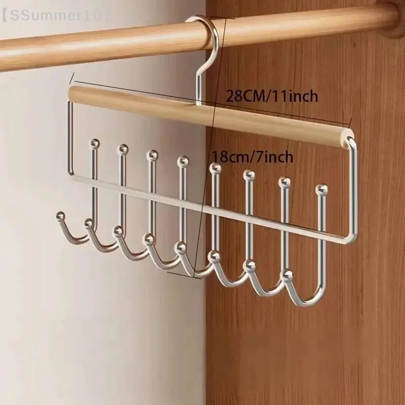 【SSummer10】Versatile Wooden Hat Organizer Rack with Hooks - Space-Saving Storage for Caps Belts Ties Home Display【SS】 view 6