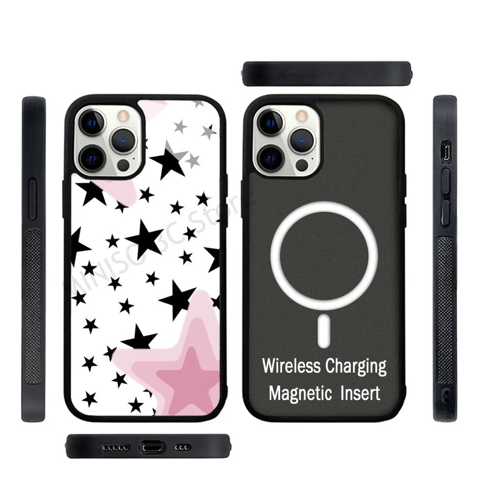 

Korean Cute Y2k Star Phone Case Strong Magnetic For IPhone 15 14 13 Pro Max 11 12 Mini For Magsafe