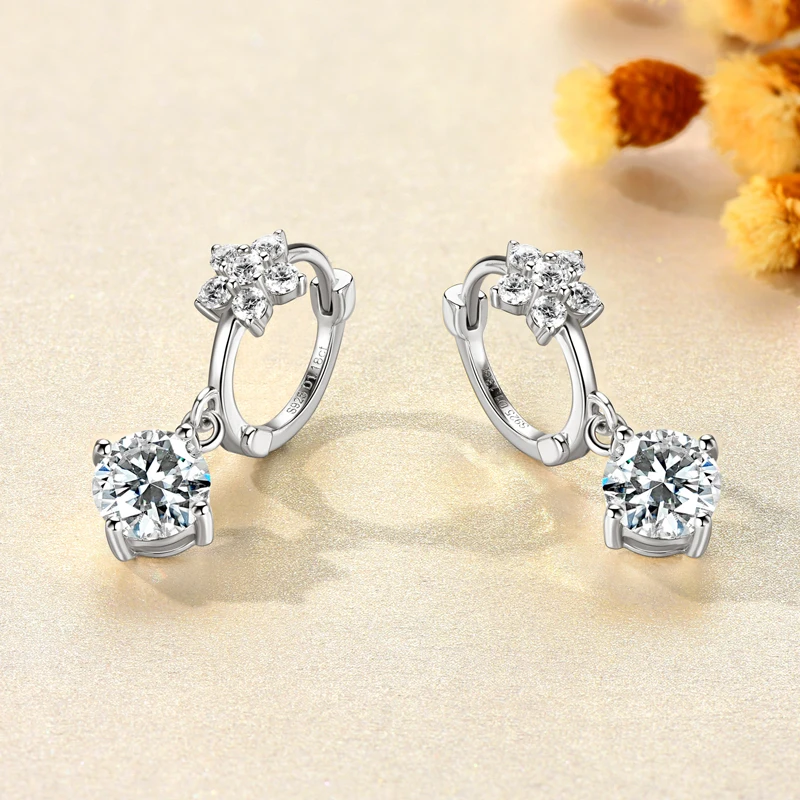 

AINUOSHI Pendientes Plata 925 Sterling Silver Earring For Women Bling 6.5mm&2mm Moissanite Drop Earrings Wedding Jewelry Gift
