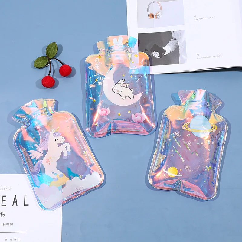 1PC Colorful Transparent Printed Unicorn Hot Water Bottle Warm Belly Treasure Cartoon Hand Warmer Filled Mini Hot Water Bags