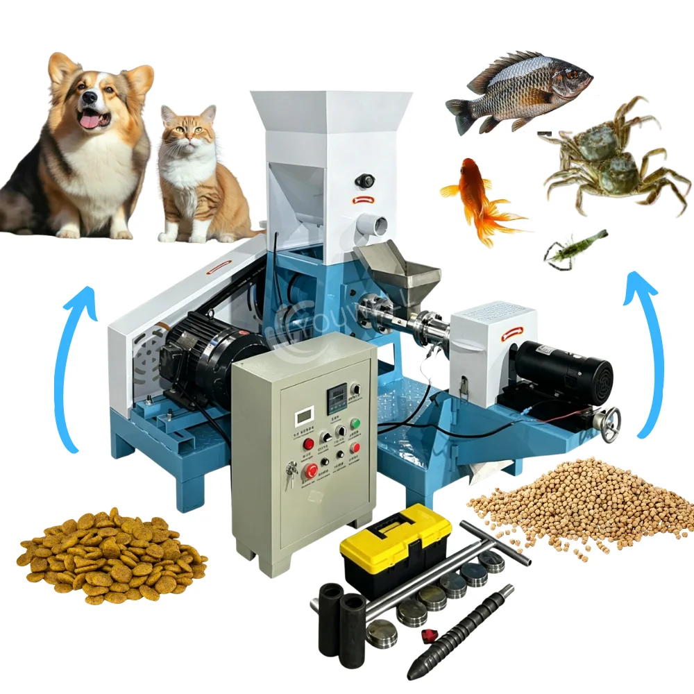50kg/h Tilapia Fish Shrimp Crab Floating Feed Pellet & Dog Cat Pet Food Snack Family Small Farm Mini Extruder Pelletizer Machine