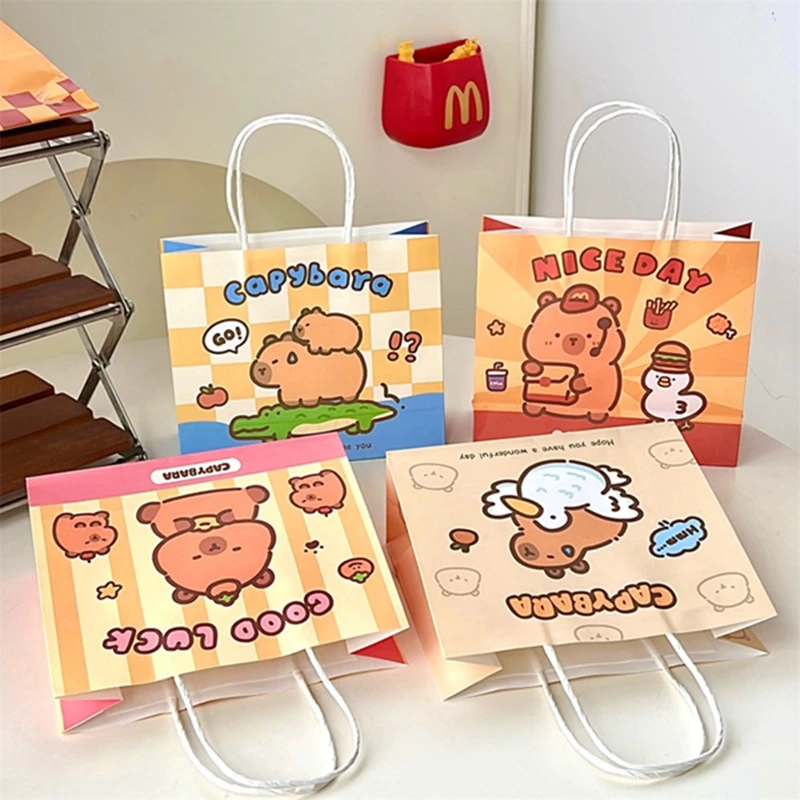 Cute Paper Gift Bags with Handles Kawaii Children Kid Birthday Party Birthday Retail Bags Party Favors Goodie Bags Shopping Bags