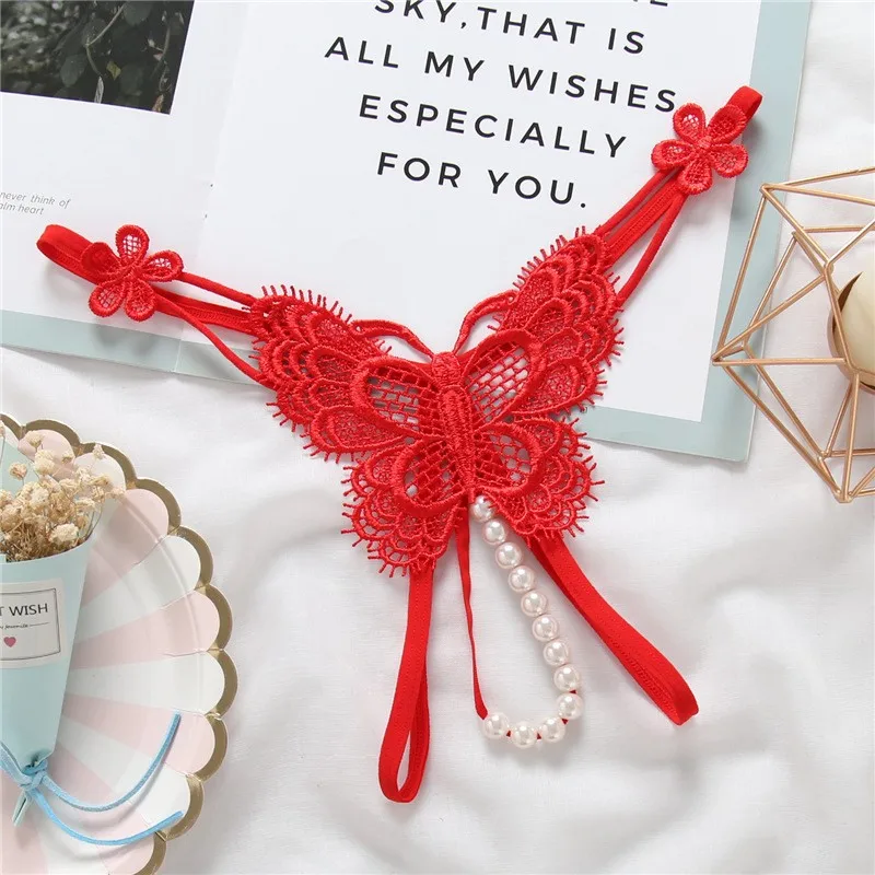 GUUOAT Sexy Woman Lingerie Exotic Costume Thong Transparent Open Crotch Pearl Massage Underwear and Hollow Out No Take off Brief