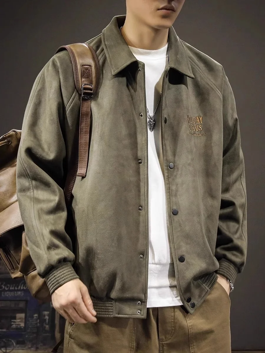 

een Suede Jaet Men's Loose Collar Embroidered Baseball Sle American Retro Casual Outerwear Spring Autumn New Arrival