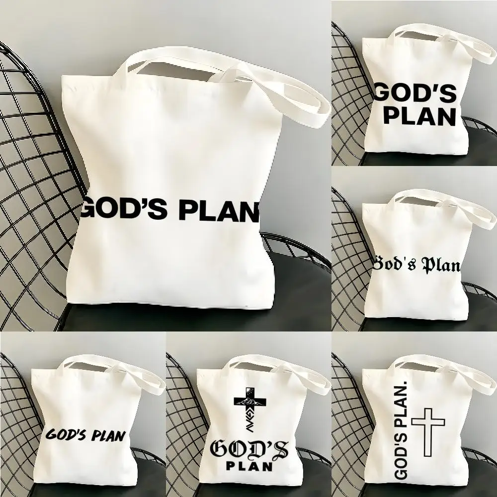 Gods Plan Storage Bags Canvas Double-Sided Print Beach Bag Durable Lightweight Shoulder Travel Bag Gift Eco