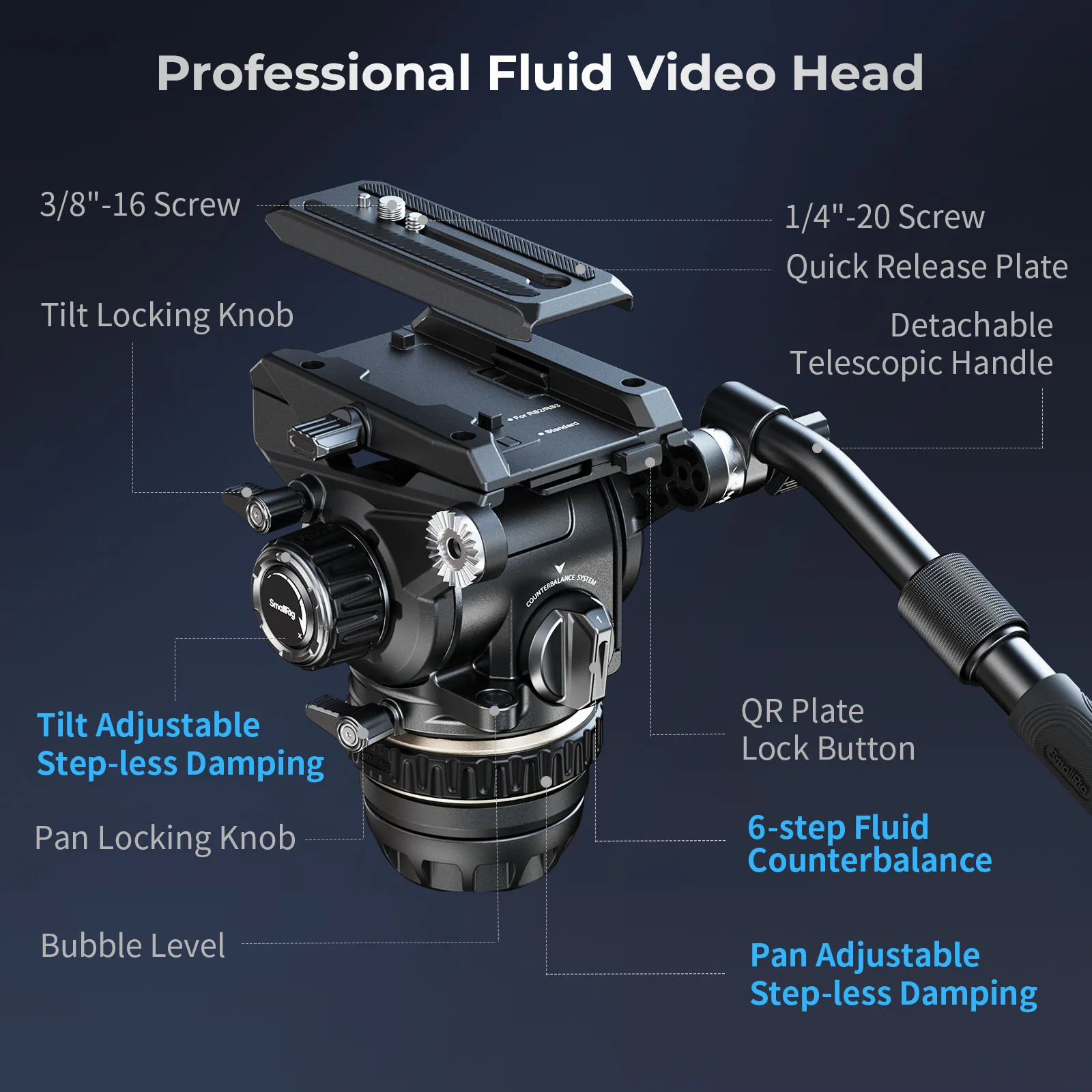 SmallRig DH12 Professional Fluid Video Head with 6-Step Counterbalance Dynamic, Step-Less Damping Adjust on Pan/Tilt, Load 8kg