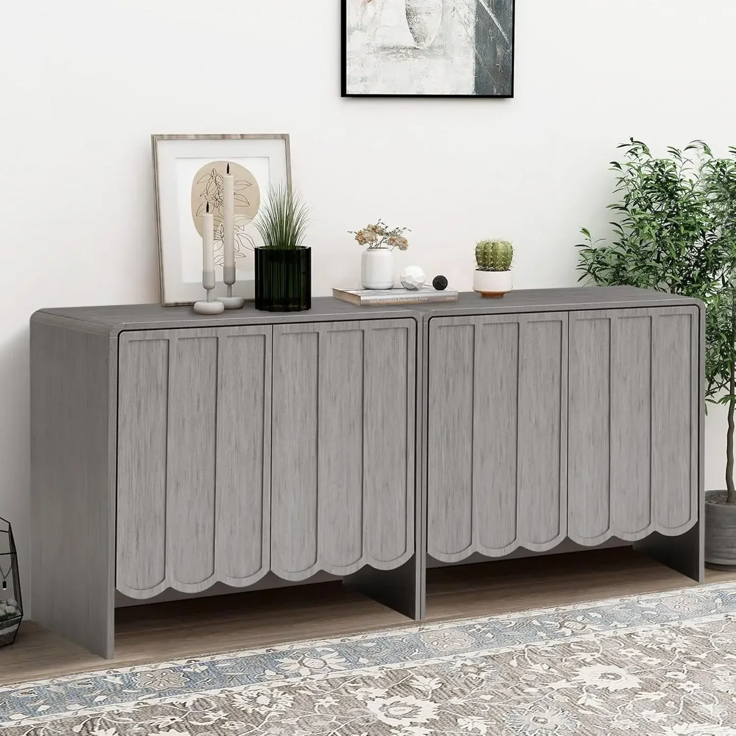 

Sideboard Buffet Cabinet Set of 2, Accent Storage Cabinet with 2 Doors, Farmhouse Wood Cabinet with Adjustable Shelves