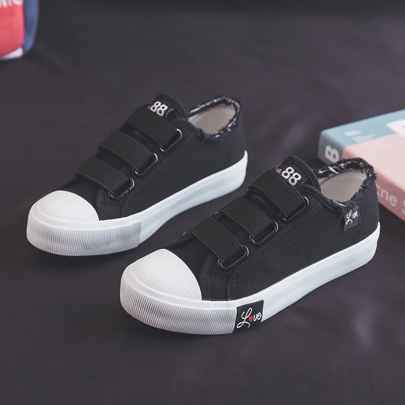 Casual Fashion Hook and Loop Sneakers Flat Bottom Walking Shoes Low Top Slip on Non-slip Velcro Sneakers Pure Color Board Shoes