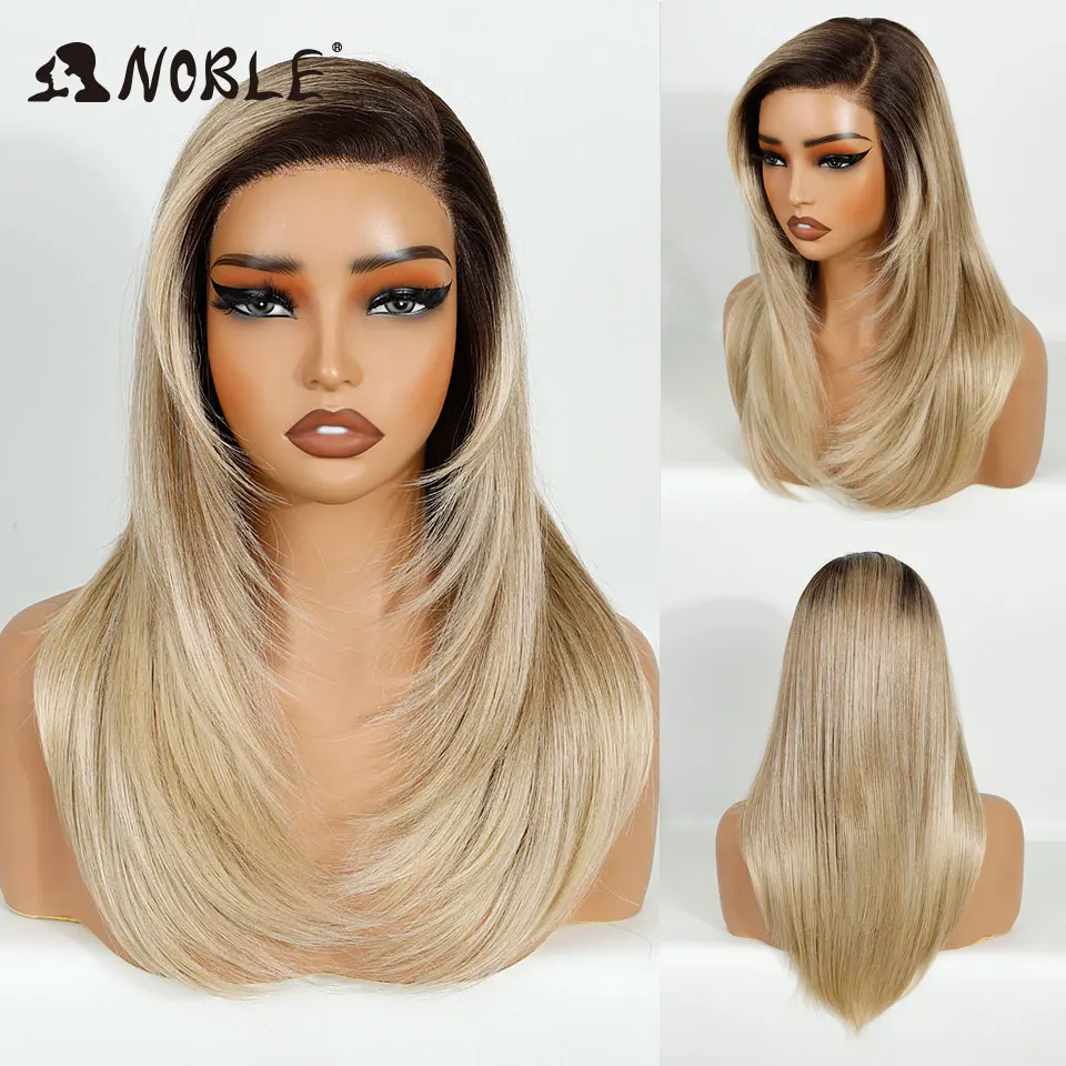 

Благородные прямые синтетические парики спереди для женщин, парик шнурка с боковой частью, предварительно выщипанный многослойный парик, Ombre, блондинка, белый парик для косплея