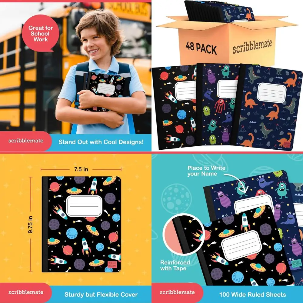 

Wide Ruled Composition Notebooks, Bulk Pack for Kids, 100 Pages, 9.75x7.5 Inches