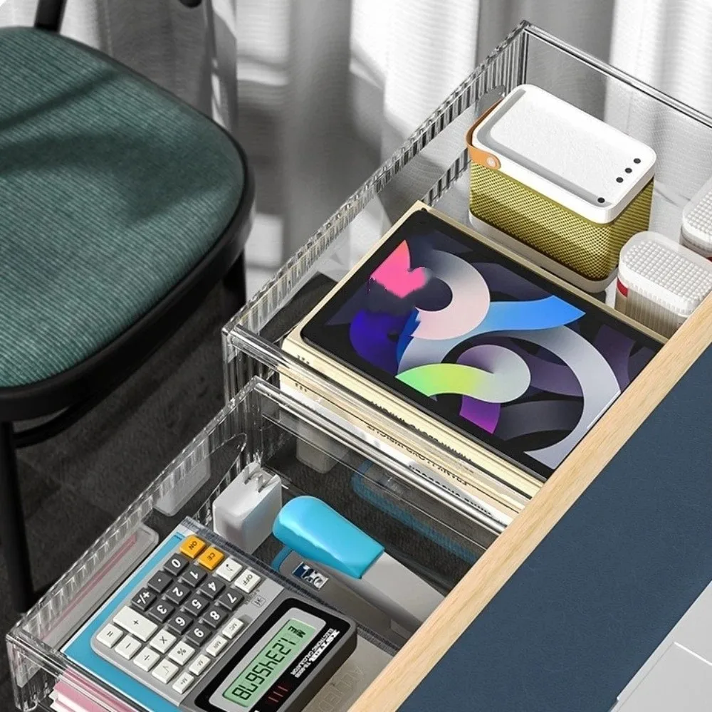 

Large Capacity Under Desk Drawer Transparent Plastic Cabinet Storage Drawer Hanging Non-Drilling Desk Organizer Household