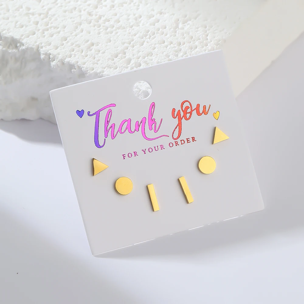 3PairSet Punk Style Stainless Steel round Gold Color Ear Studs Push Geometric Earrings for Men And Women Jewelry Gift Set