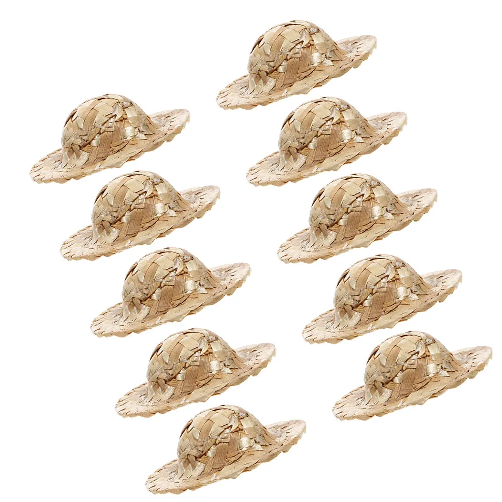 10 Uds. Mini sombreros tejidos, conjunto de manualidades creativas en miniatura, sombreros pequeños ligeros para bricolaje, decoración para fotos, mini sombrero