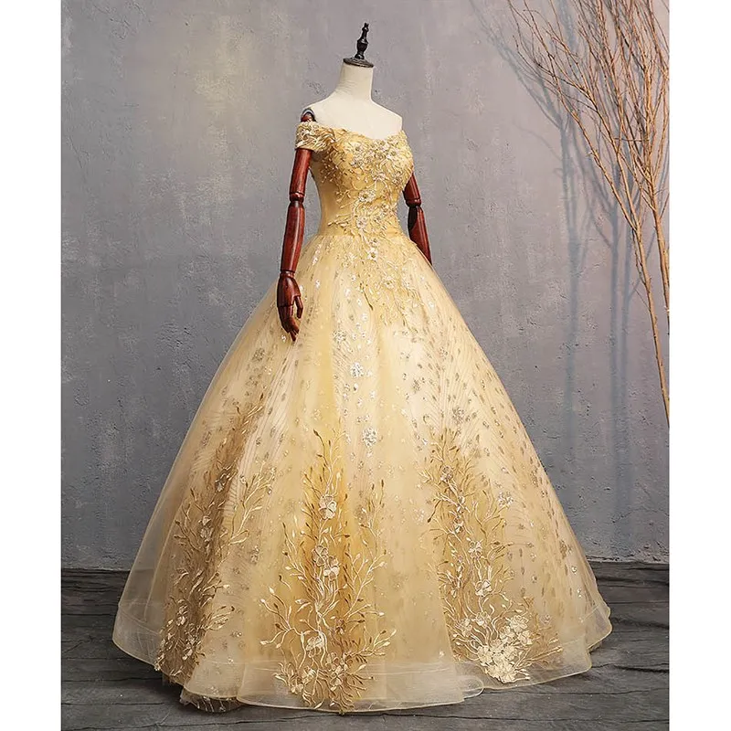 Vàng Quinceanera Đầm 2022 Vũ Hội Đầm Sang Trọng Appliques Chính Thức Bầu Vintage Quinceanera Đầm Đầm Vestido De Quincenera