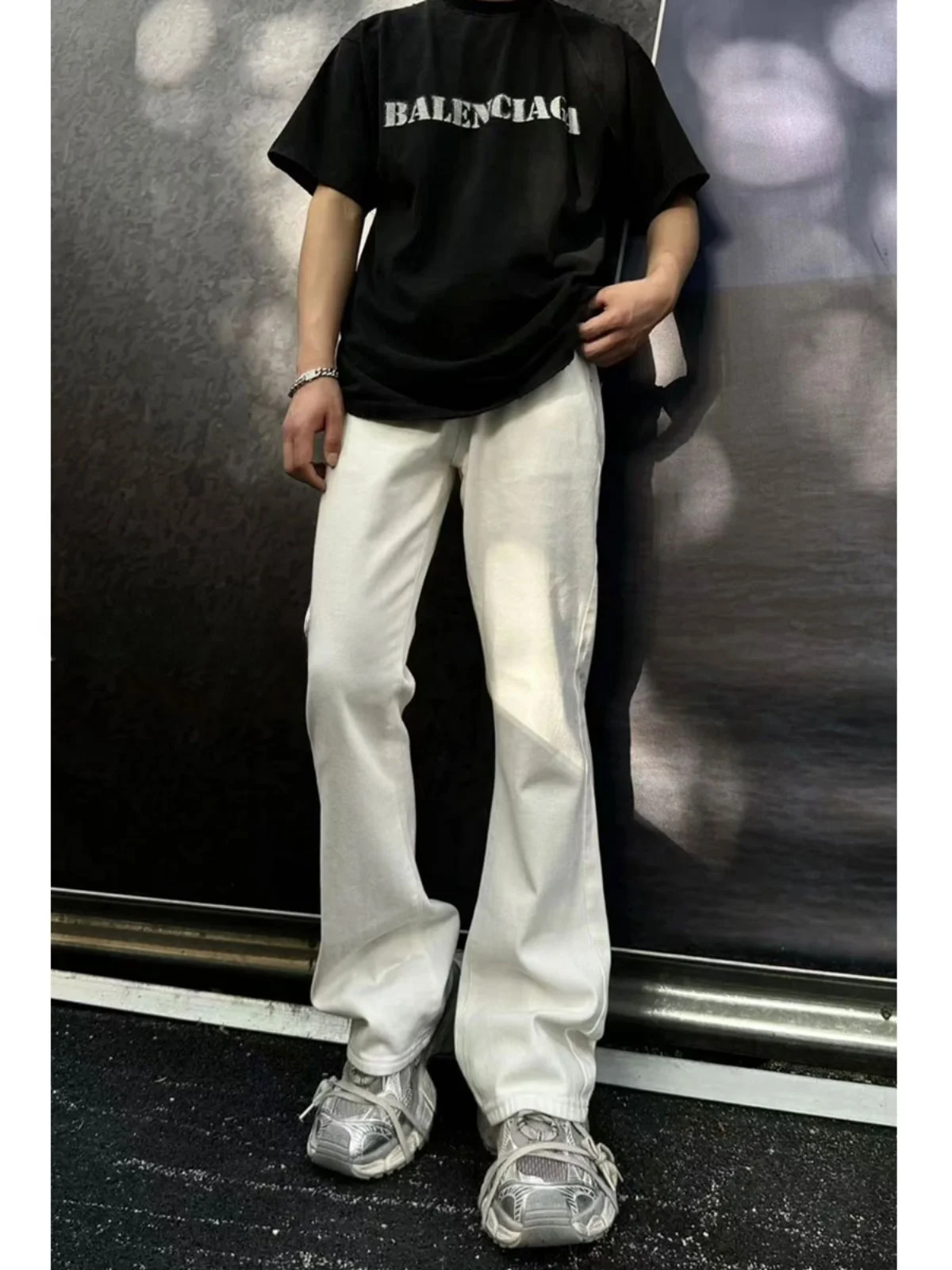 

White 3D Tailored Jeans Men Summer Thin High-End Feeling Micro Flare Straight Leg American High Street Vibe Pants