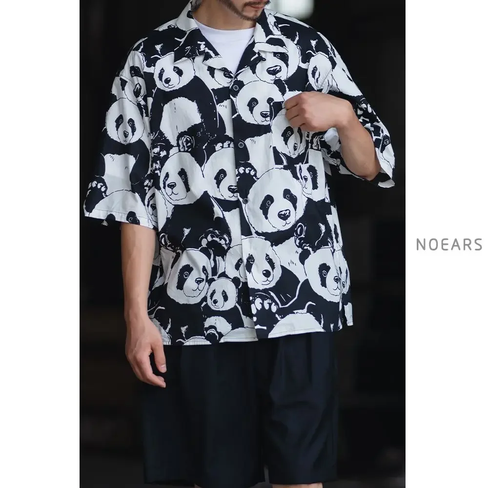 2024 New Fashion Hawaii Beach Shirts Blouse for Men Funny Cute Panda Cartoon Graphic Y2K Tops Short Sleeve Loose Oversized Blusa