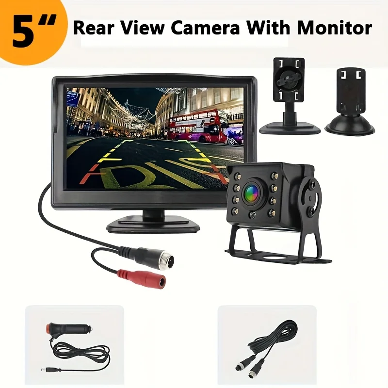 

5-дюймовый автомобильный монитор заднего вида с резервной камерой - Plug & Play 4-контактный экран приборной панели RV Truck Van Bus, автомобильная вилка, система ночного видения
