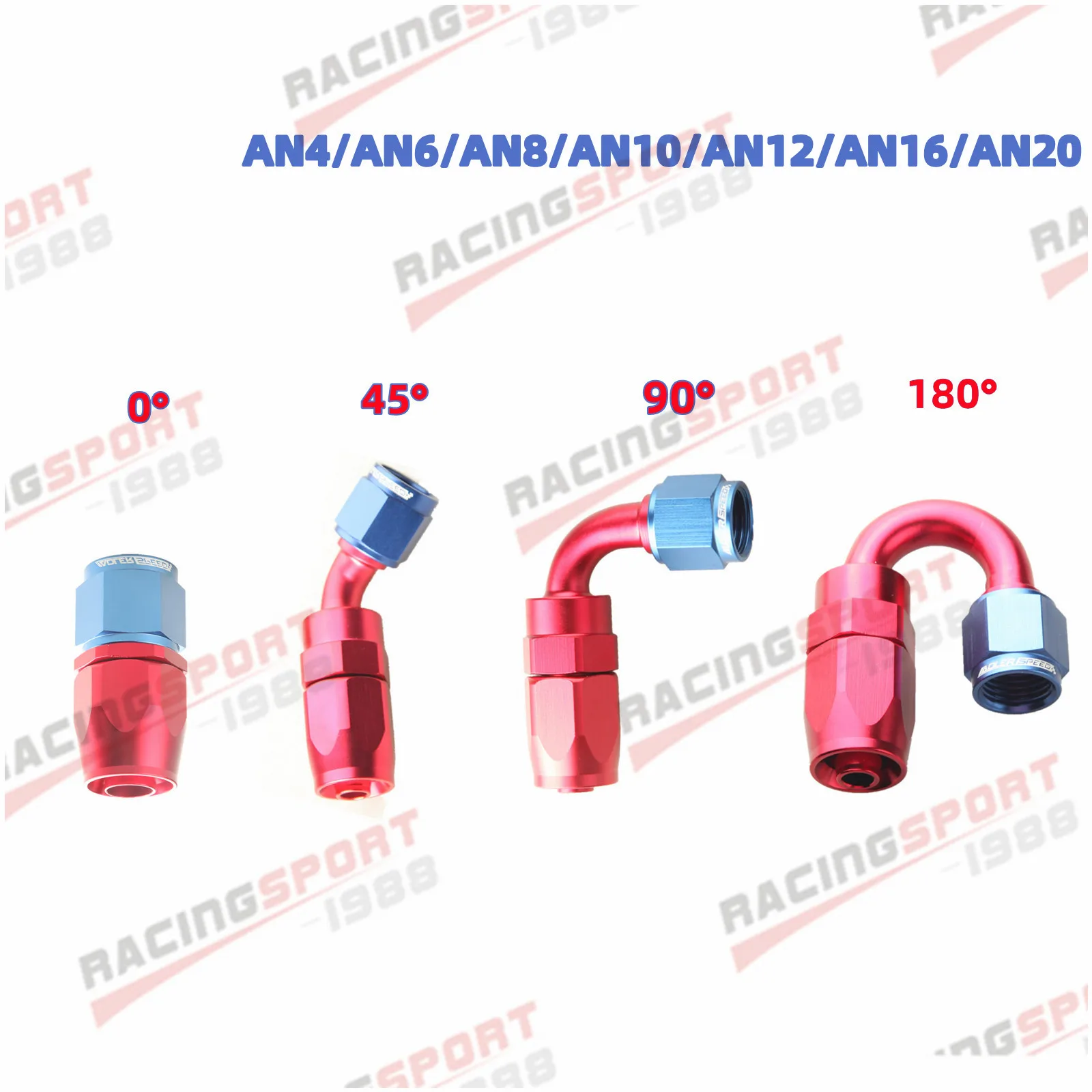 AN4/AN6/AN8/AN10/AN12/AN16/AN20 Straight 0°/45°/90°/180° Degree Swivel Oil Fuel Line Hose End Fitting Adaptor Red-Blue