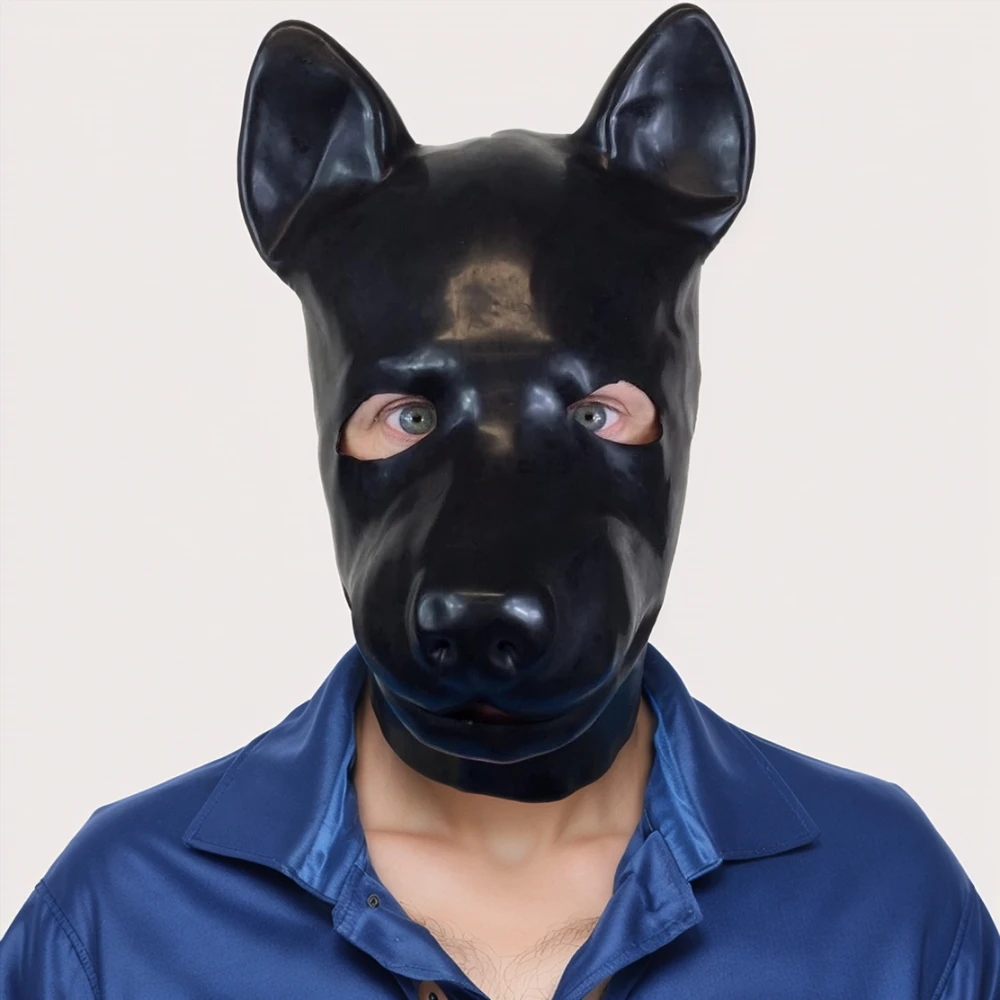 

Черная женская фетиш-маска для собаки, сексуальный костюм из чистого латекса для нарядного платья, аксессуар для куклы-собаки для бакалавра