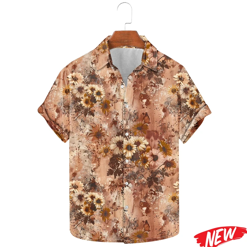 Retro Flower Pattern Hawaiian Shirt For Men Women Spring Summer Short Sleeve Lapel Shirts Tops Streetwear Loose Button Shirt