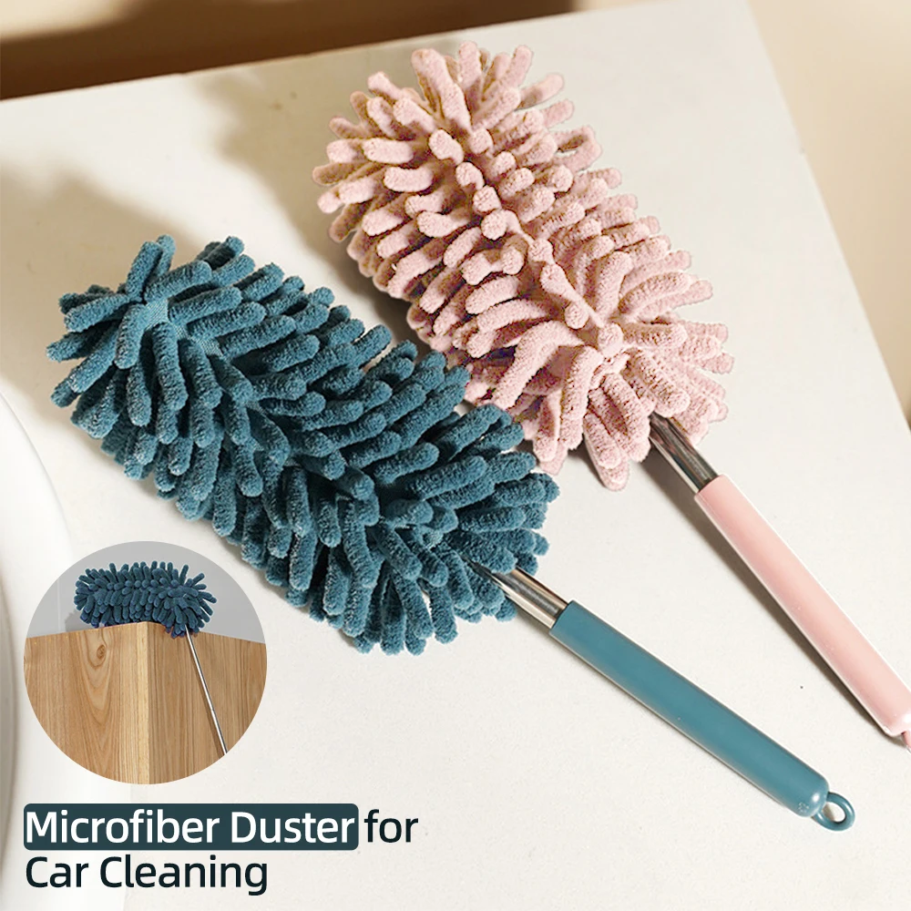 Microfiber Duster for Car Cleaning Hand Washable Brush with Extension Pole 0.8m Stainless steel Dirt Removal Tool Long hair