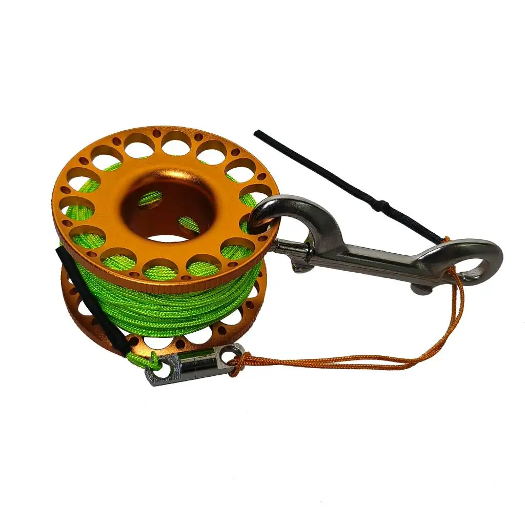 NONE 30 m Aluminiumlegierung, Tauchspule, Fingerrolle mit doppelseitigem Haken aus Edelstahl, Cave Tech Wreck Diving Fingerrolle 8