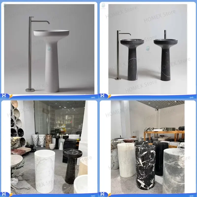 Modern Freestanding Natural Marble Washbasin Glossy Finish Custom Bathroom Sink Vanity Cabinet Basin for Hospital Home Decor