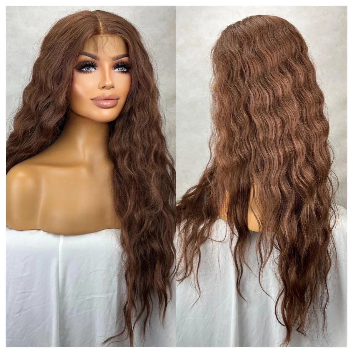 الشوكولاته براون الدانتيل شعر مستعار أمامي المظهر الطبيعي فضفاض موجة عميقة شعر مستعار مقاومة للحرارة الشعر الاصطناعية ارتداء اليومي تأثيري HD شعر مستعار الدانتيل