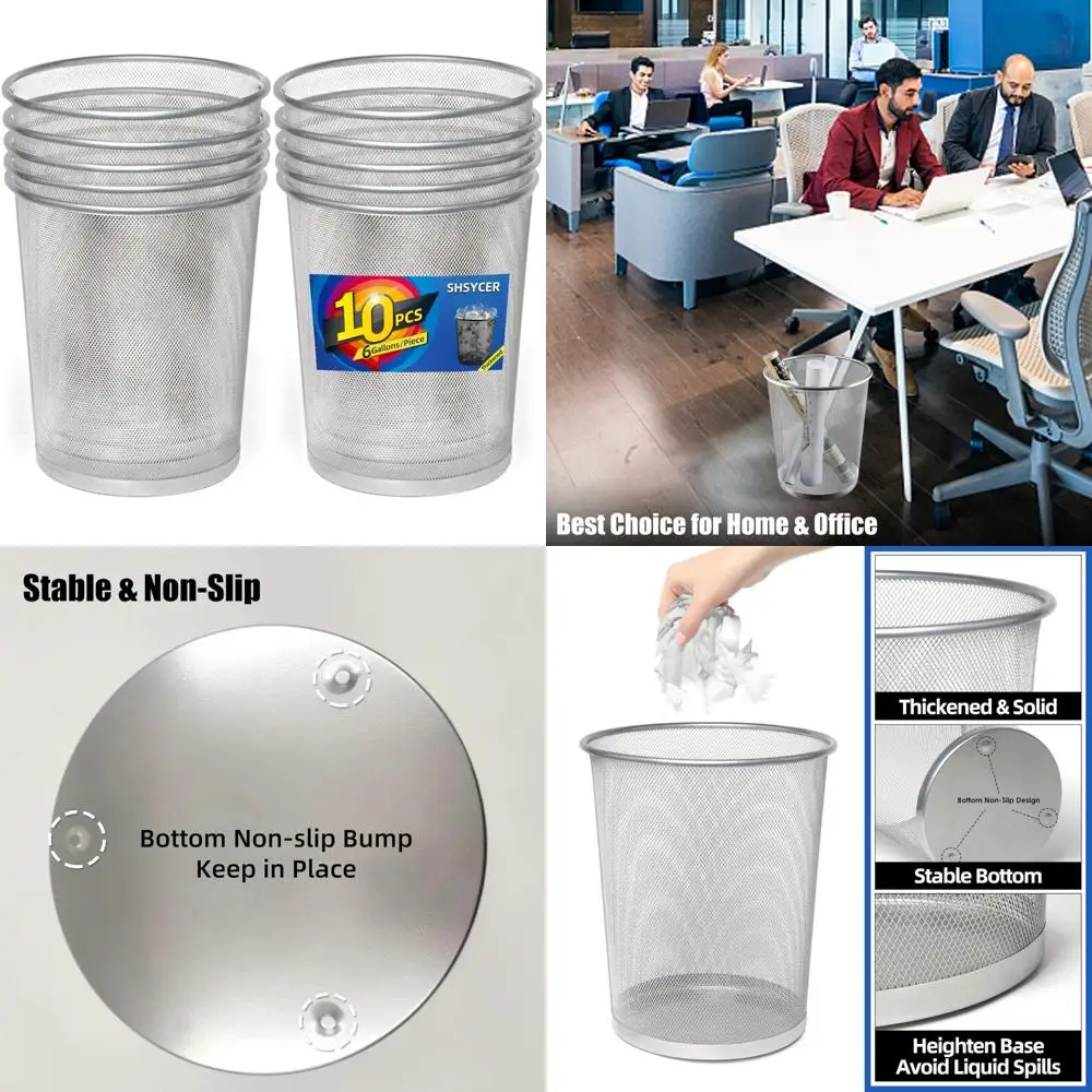 

Mesh Trash Cans 10-Pack, 6 Gallon Metal Wire Wastebaskets for Office Desk, Small Size, Open Design for Easy Waste Disposal