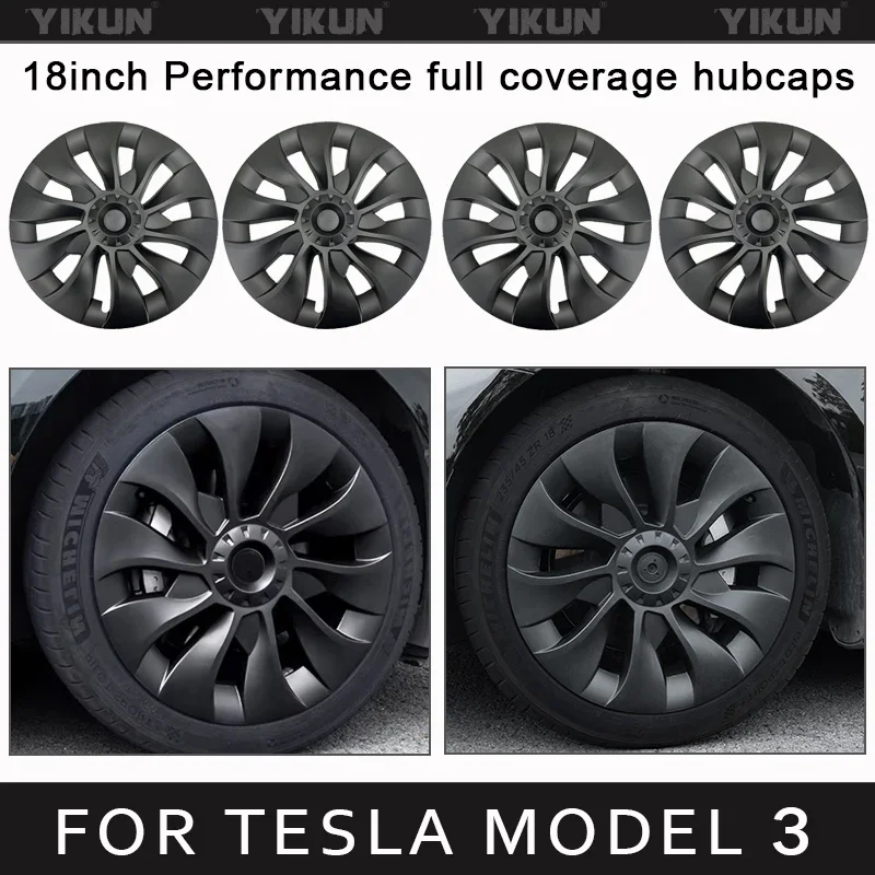 4PCS HubCap for Tesla Model 3 18 Inch Car Replacement Wheel Cap Automobile Hub cap Full Rim Cover Accessories 2023 2018-2023