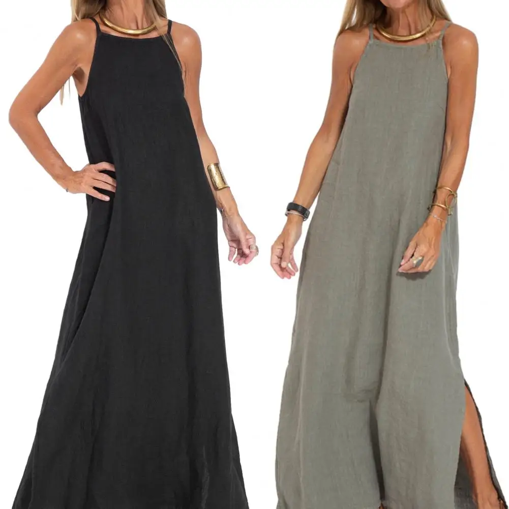 

Long Dress Elegant Ankle Length A-line Maxi Dress Shoulderless Sleeveless Soft for Casual Summer Style Lady Strappy Dress