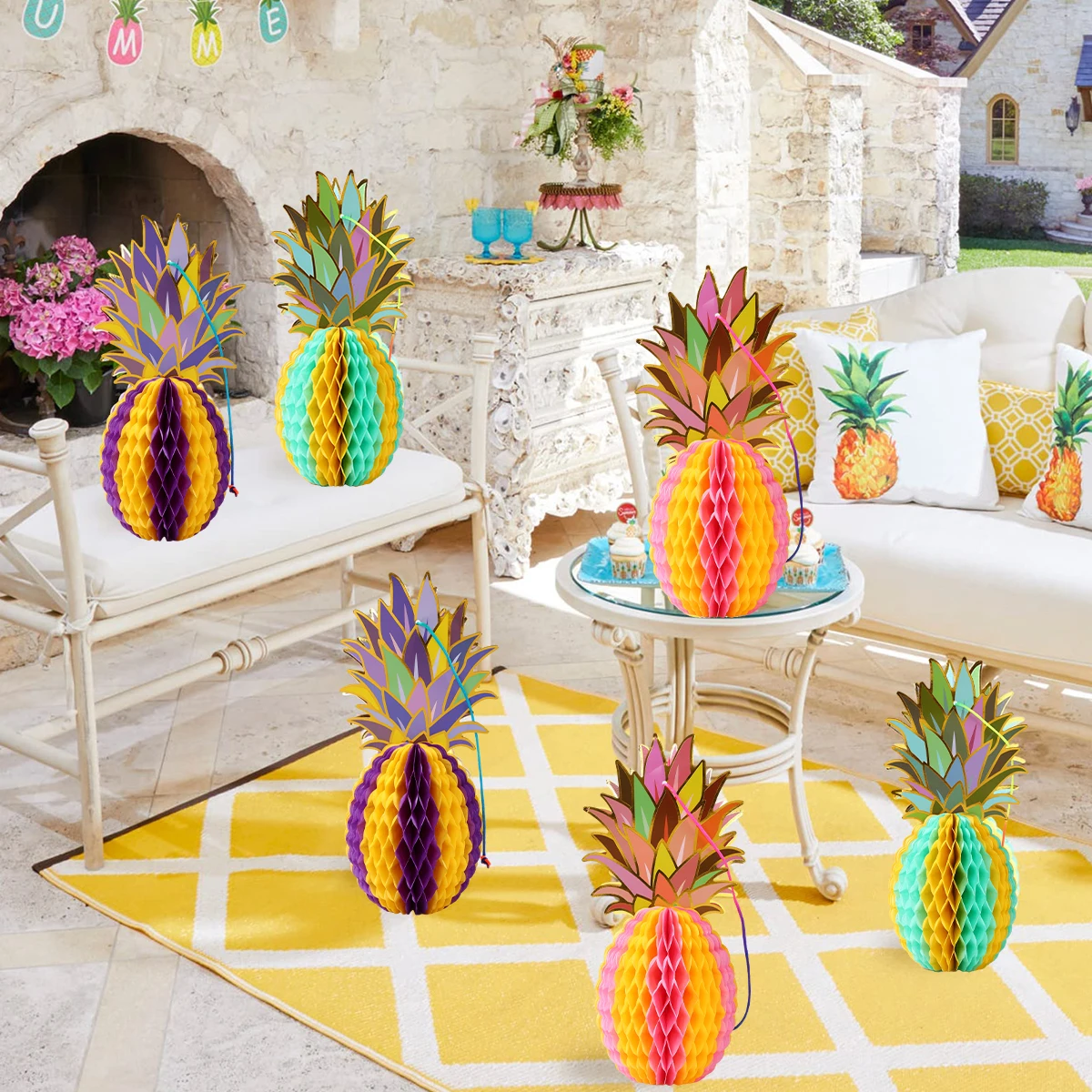 3PCS Paper Pineapple Centerpieces Happy Birthday Party Decoration Kids Hawaiian Party Decor Baby Shower Summer Tropical Party