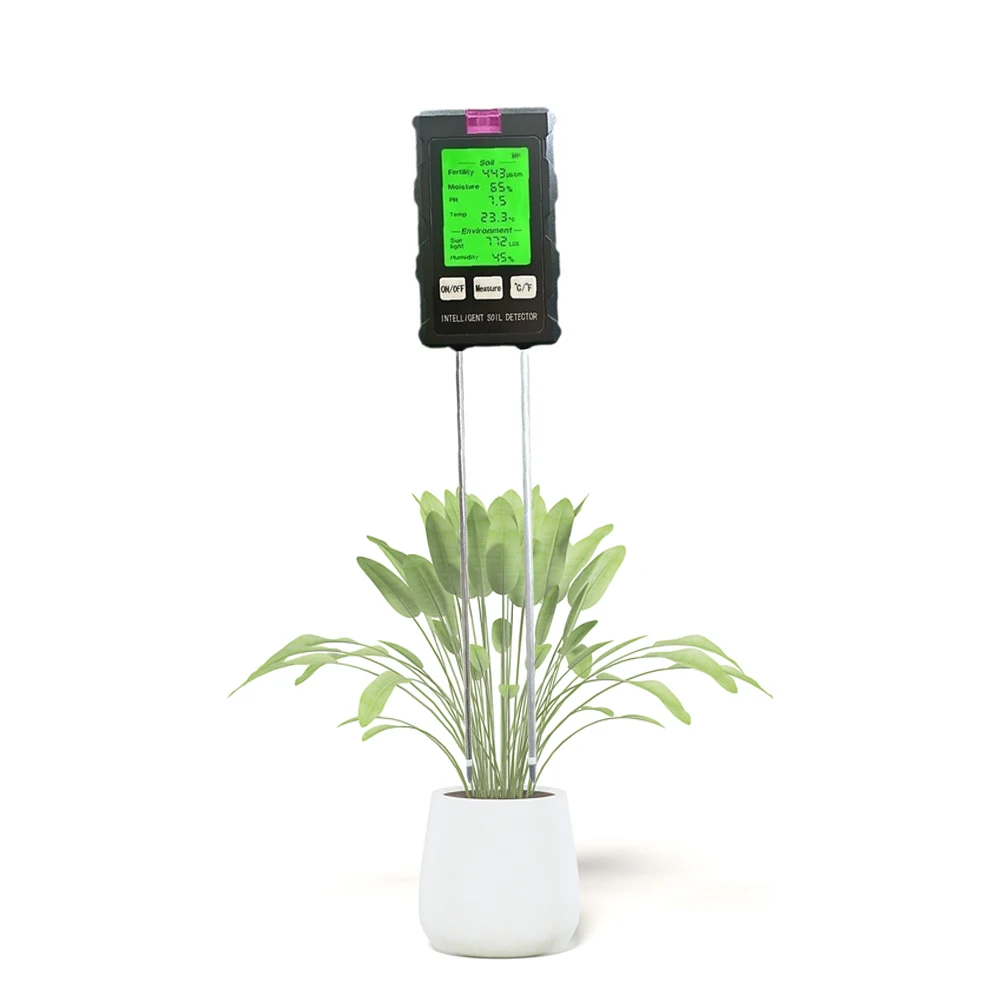 6-in-1 Soil Moisture Meter Multiple Functional Humidifier Temperature PH Fertility Moisture Sunlight Sensor with Digital Screen