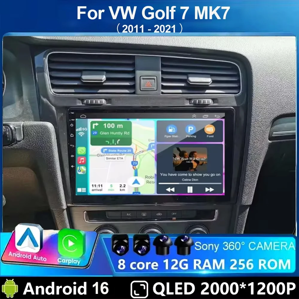 QLED Android 16 Car Radio For Volkswagen VW Golf 7 MK7 GTI 2011 - 2021 GPS Multimedia Wireless Carplay DSP RDS 2Din All in One