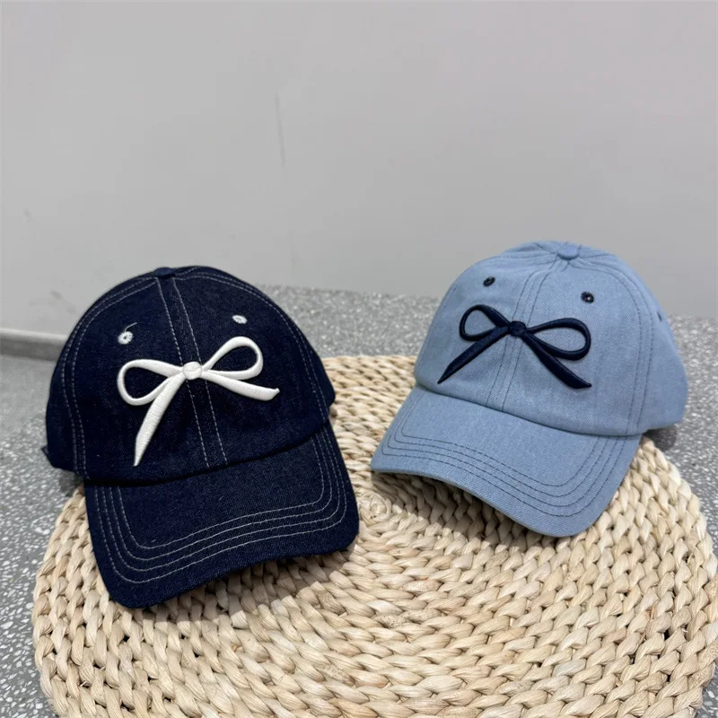 

Bow Embroidered Denim Baseball Cap Fashion Men Women Casual Hip Hop Snapback Hat Summer Sun Hats Unisex Sunshade Visor Cap
