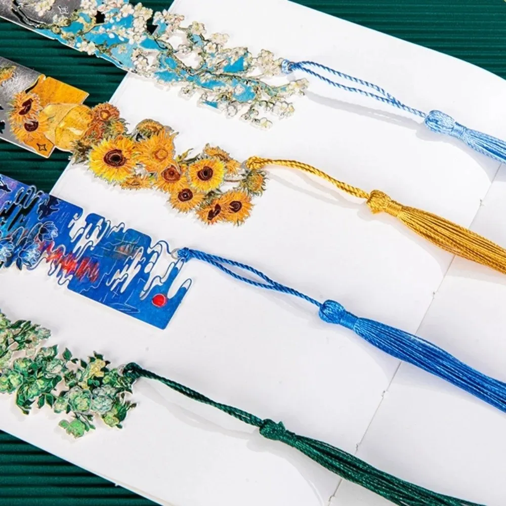 Sunflower Metal Bookmark Painting Pendant Decorative Pagination Mark Tassel Pendant Aesthetic Stationery Oil Painting Bookmarks
