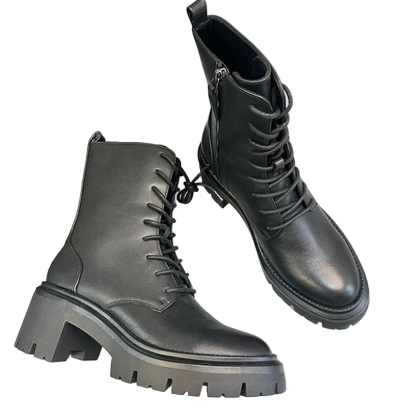 

Увядимые британские модные женские зимние ботильоны, женские минималистичные ботинки из натуральной кожи с круглым носком, мотоциклетные ботинки на высоком каблуке 5,5 см