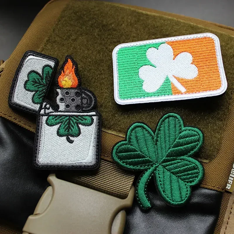 Fun Lucky Clover Embroidery Creative Patches Hook&Loop Patch Lucky Morale Badge DIY Tactical Backpack Accessories