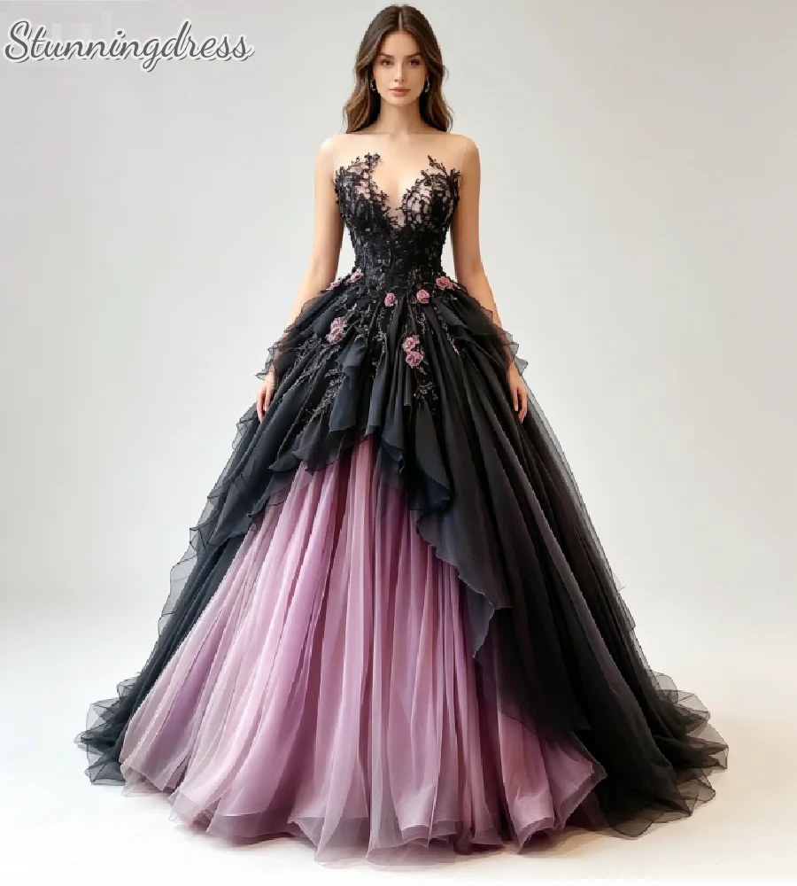 Alternative dark fantasy Gothic Wedding Dresses Ombre Black Champagne Purple Asymmetrical Hemline Victorian Bridal Gowns Withcy