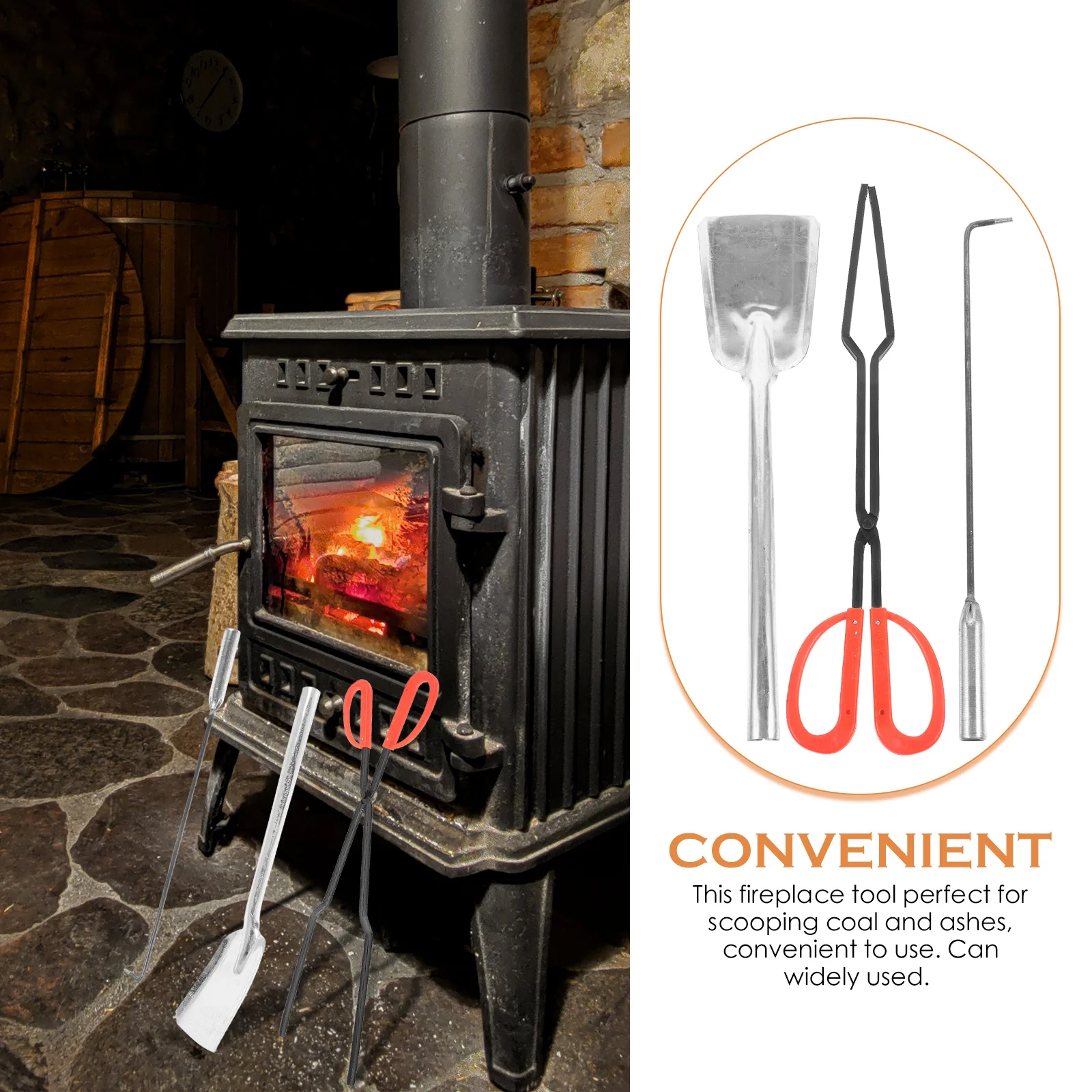 

1Set Multi-Function Fireplace Shovel Set Iron Ash Coal Garden Tool with Long Handle for Home Stove Outdoor Compact Lightweight
