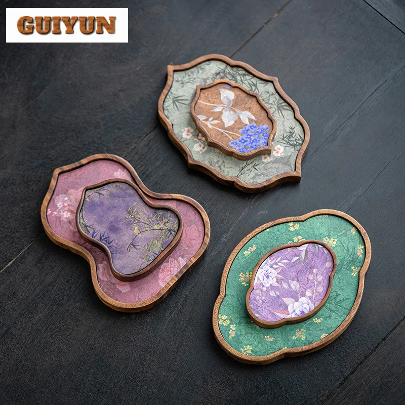 

Handmade Walnut Wood Tea Tray Creative Flower-shaped Dry Brewing Mat Elegant Tea Board Dishes For Serving Fruit Plate Tea Items