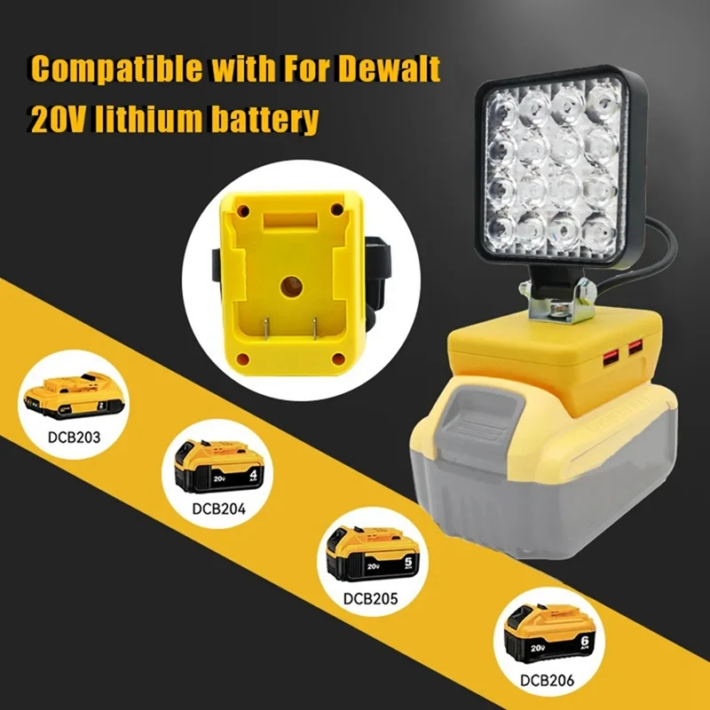 16 LED Work Light Spotlights Outdoor Work Fishing Handheld Emergency Tool Light For Dewalt 20V Lithium Battery