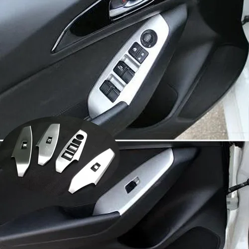 Imagen 2 del producto Cubierta de coche para Mazda 3 Axela M3 2014 2015 2016 2017 2018 2019, Panel de vidrio para ventana, reposabrazos, interruptor de elevación, Marco embellecedor de botón, 4 piezas