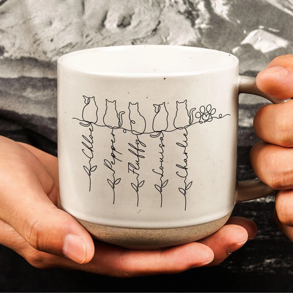

Personalized Cat With Name Pottery Mug Custom Cat Mug Gift Unique Cat Lover Present Gift For Cat Owner Family Gift Pet Lover