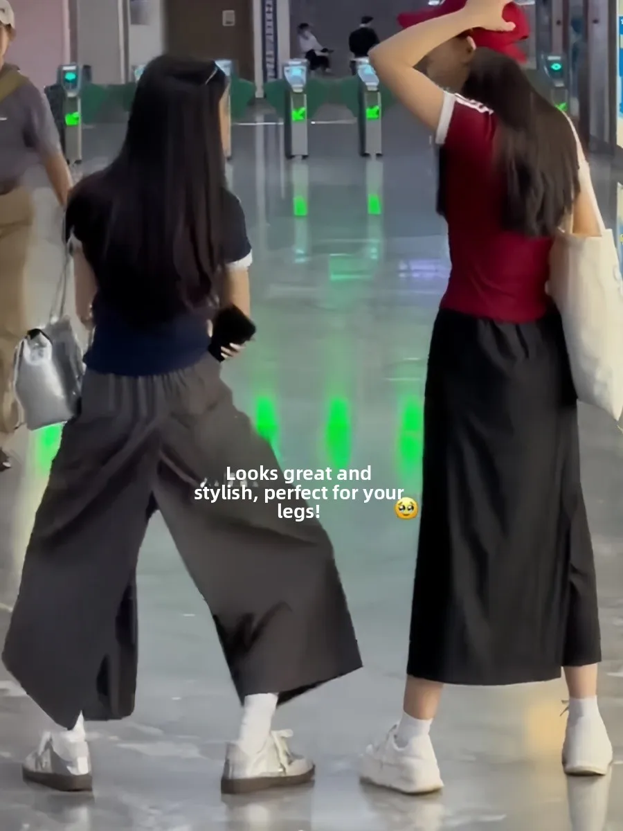 

Женские брюки-юбка больших размеров в американском самурайском стиле, с высокой талией, разрезом, облегающие, с широкими штанинами, для офиса, летние