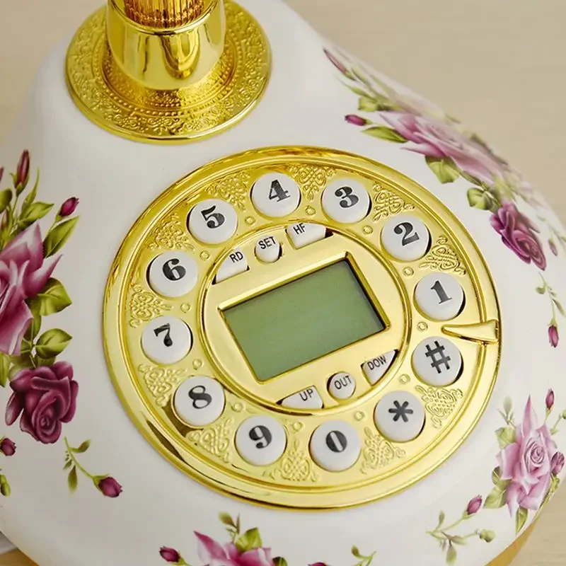 Ceramic Vintage Antique Phone Landline Telephone With Caller ID, Blue Screen Backlight, Electronic Ringtone For Home Office
