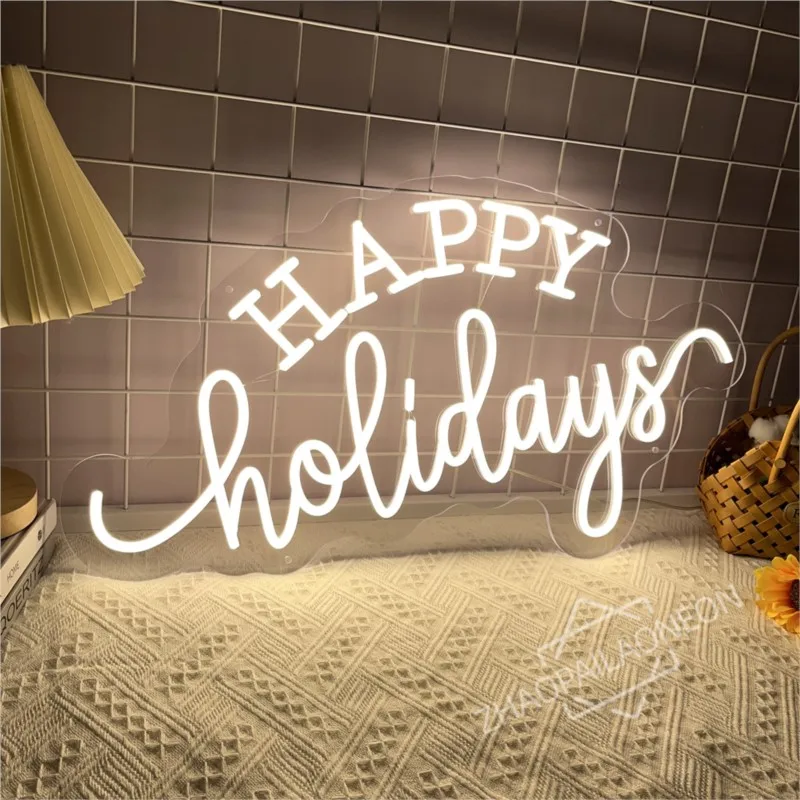 Happy Holidays Neon Led Sign Merry Christmas Party Neon Lights Wall Art Decoration Room Decor Bedroom Night Lights Neon Lamps - view 3